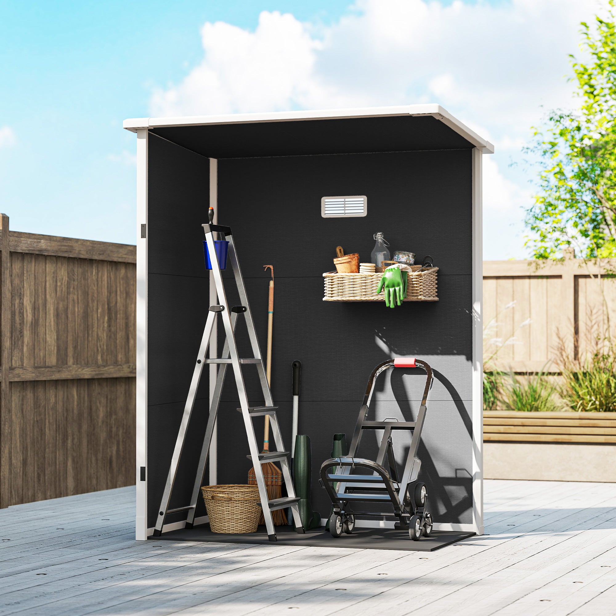 Outsunny 5' x 3' Garden Shed with Floor, Outdoor Storage Shed with Lockable Door, Window and Vent, Black 