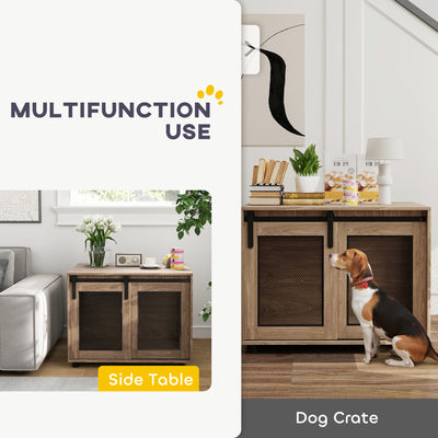 PawHut Dog Crate Furniture with Sliding Door for Medium Dogs, 80 x 58.5 x 63cm, Walnut Brown 