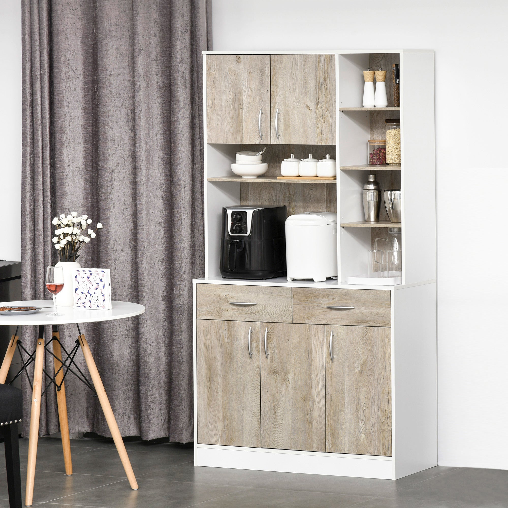 HOMCOM Kitchen Cupboard Sideboard Storage Cabinet Unit with Counter Top, Adjustable Shelves, Drawers for Dining Room, Living Room 