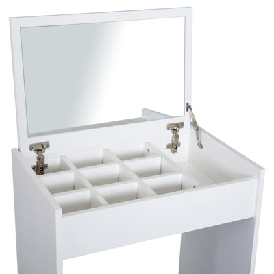 HOMCOM Dressing Table with Mirror and Stool, Vanity Makeup Table with Flip Up Mirror, Vanity Desk with Storage Unit and Padded Seat, White 