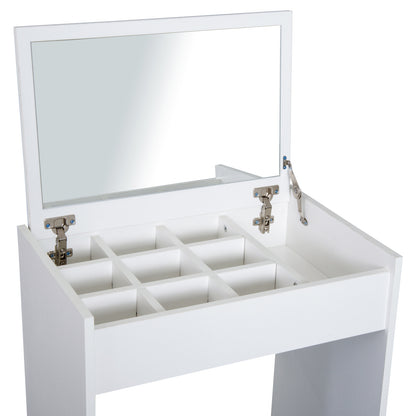 HOMCOM Dressing Table with Mirror and Stool, Vanity Makeup Table with Flip Up Mirror, Vanity Desk with Storage Unit and Padded Seat, White 