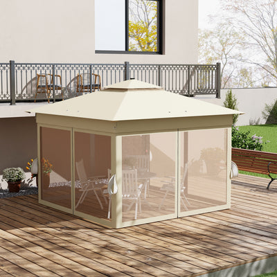 Outsunny 3 x 3(m) Pop Up Gazebo Party Tent with Solar-Powered LED Lights, Adjustable Event Shelter with Netting, Khaki 