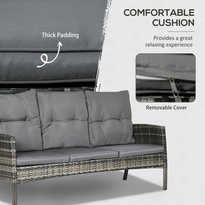 Outsunny 5 Seater Rattan Garden Furniture Set, 2 Armchairs, 3-Seater Wicker Sofa, 2 Footstools and Glass Table, 6 Piece Patio Rattan furniture Sofa Sets with Cushions for Conservatory, Mixed Grey 