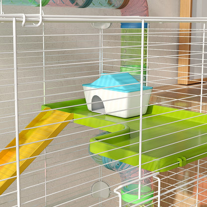 PawHut Hamster Cage w/ Water Bottle, Exercise Wheel, Tubes, Ramps - Green 