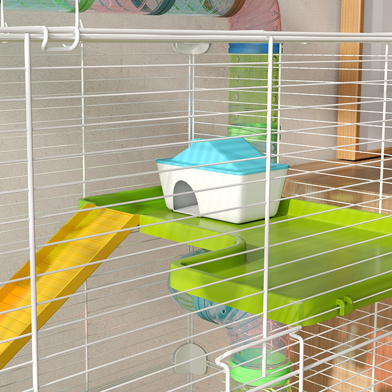 PawHut Hamster Cage w/ Water Bottle, Exercise Wheel, Tubes, Ramps - Green 