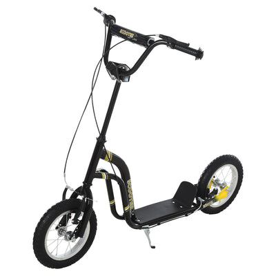 HOMCOM Teen Kids Stunt Scooter w/ Adjustable Handlebar, 12 Inch Rubber Tyres, Dual Brakes, Black 
