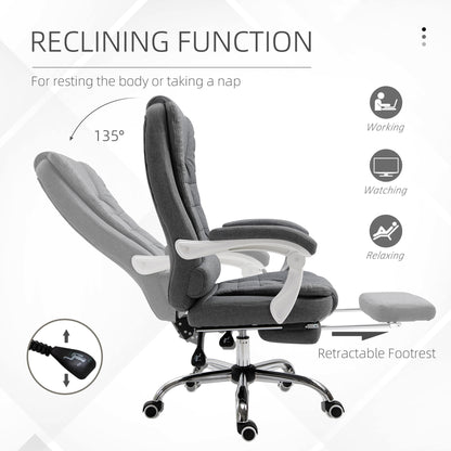 Vinsetto Office Chair, Computer Desk Chair, Linen Fabric Swivel Rolling Task Chair with Large Soft Padded Cushion, 135\'c2\'b0 Reclining Backrest and Retractable Footrest, Grey