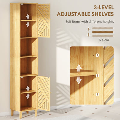 HOMCOM Multi-Storage Bamboo Door Bathroom Cabinet - Natural Finish 