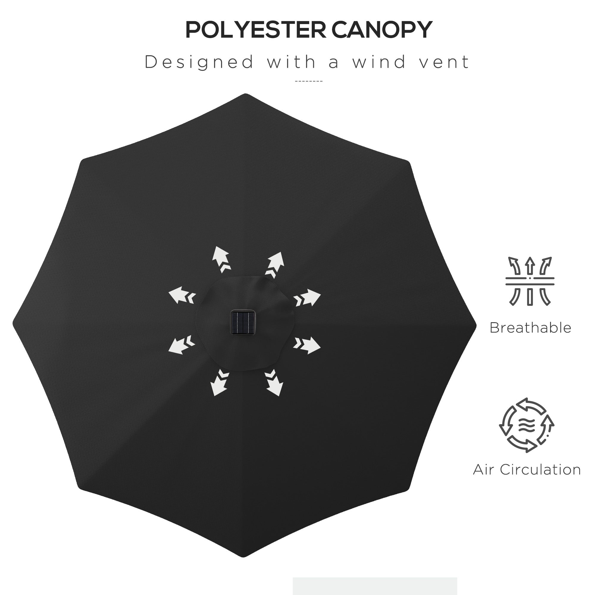 Outsunny \'ce\'a62.7m Garden Parasol Solar Outdoor Tilt Sun Umbrella Patio Sun Shade w/ 24 LED Light, Hand Crank and 8 Ribs, Black