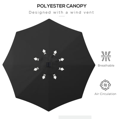 Outsunny \'ce\'a62.7m Garden Parasol Solar Outdoor Tilt Sun Umbrella Patio Sun Shade w/ 24 LED Light, Hand Crank and 8 Ribs, Black 