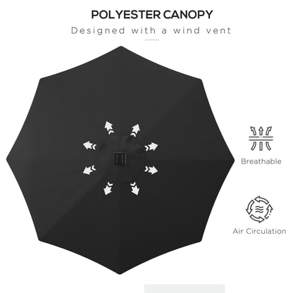 Outsunny \'ce\'a62.7m Garden Parasol Solar Outdoor Tilt Sun Umbrella Patio Sun Shade w/ 24 LED Light, Hand Crank and 8 Ribs, Black