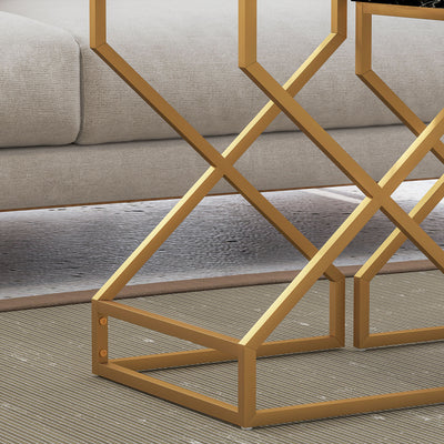 HOMCOM Set of Two Marble-Effect Nesting Tables 