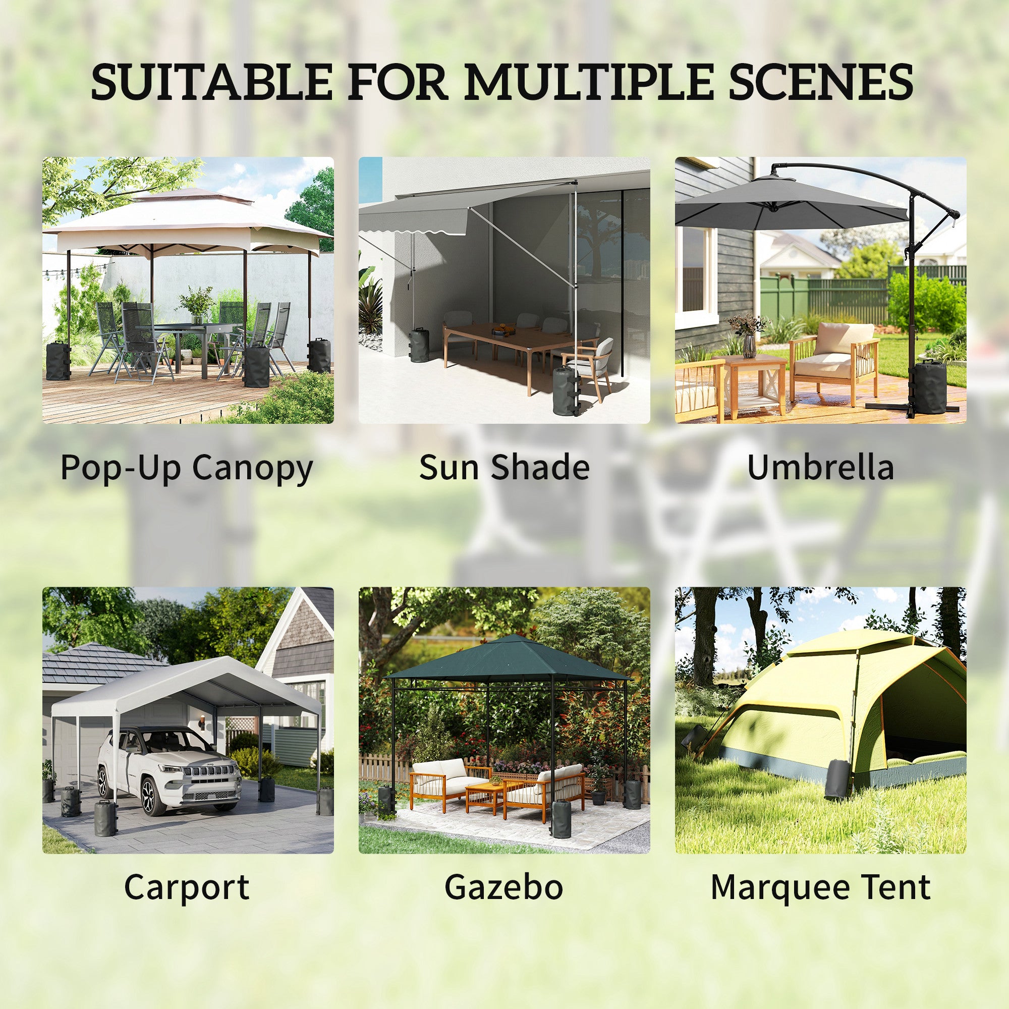 Outsunny Set of 4 Gazebo Weights Sand Bags, Gazebo Water Weights Bags with Carry Handles for Garden Marquee, Parasol, Black 