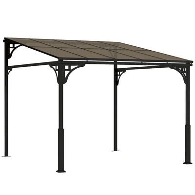 Outsunny 3 x 2.87 m Metal Lean-to Pergola, Wall-Mounted Hardtop Garden Pergola with Polycarbonate Roof and Metal-Aluminium Frame 