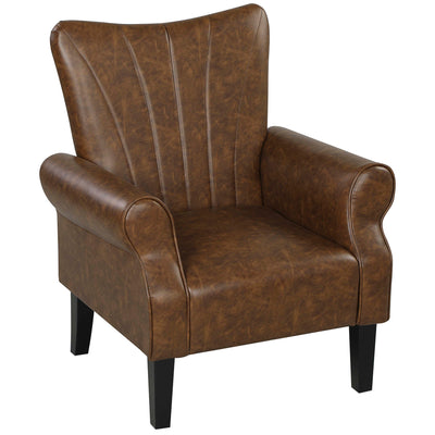 HOMCOM Upholstered Accent Chair with Rolled Arms and Wood Legs, Armchair for Living Room Bedroom, Brown 