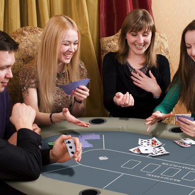 SPORTNOW 10 Player Folding Poker Table, with Cup Holders, Cushioning Edge, Brown and Blue 