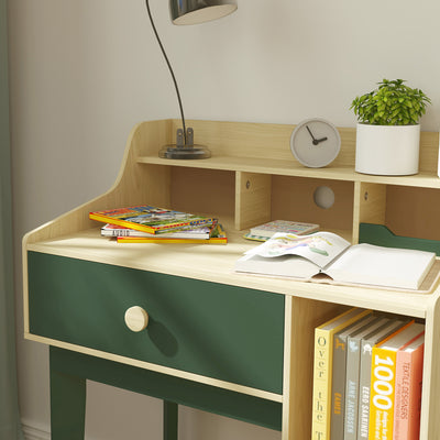 AIYAPLAY Kids Desk and Chair Set with Storage Shelves and Drawer, Green 