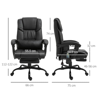 Vinsetto 6-Point Massage Office Chair, PU Leather Desk Chair with Adjustable Height and Footrest for Home Office, Black 