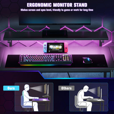 HOMCOM Reversible 'L' LED Light Gaming/Work Desk - Black 