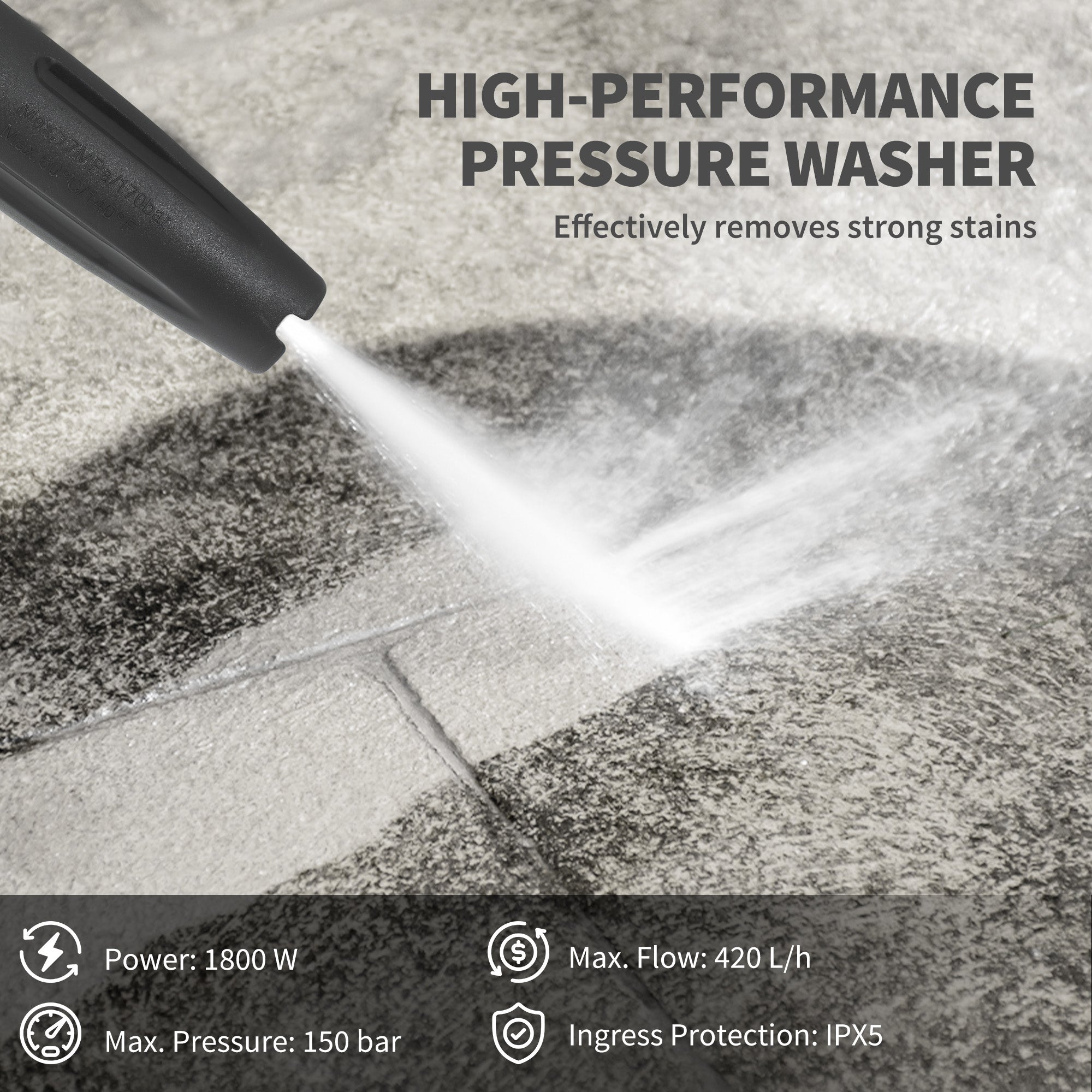 Outsunny 1800W High Pressure Washer, 150 Bar Pressure, 420 L/h Flow, Portable Power Washer Jet Wash Cleaner with Adjustable Nozzle, 6M Hose, Hose Reel, Steel Handle for Home Patio Car Driveway, Blue 