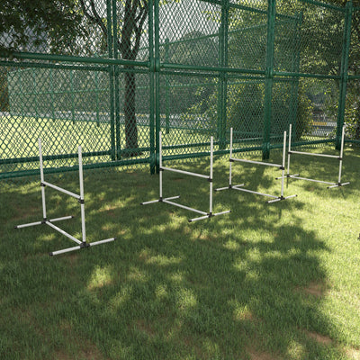 PawHut 4 Pieces Dog Agility Training Equipment, Adjustable Height Jumps Hurdle with Carrying Bag for Outdoor, White 