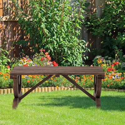 Outsunny Garden Rustic Wooden Bench Wheel-Shaped Legs Slatted Seat Stable Reinforced Structure Outdoor Patio Garden 2-Person Bench Seat - Brown 