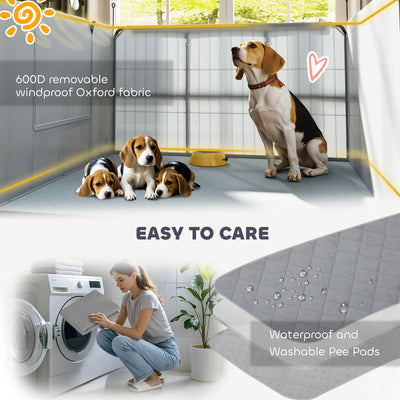 PawHut 7 Panel Dog Whelping Box, Heavy Duty Dog Playpen with Washable Pee Pads, Windproof Fabric, for Small and Medium Dogs 