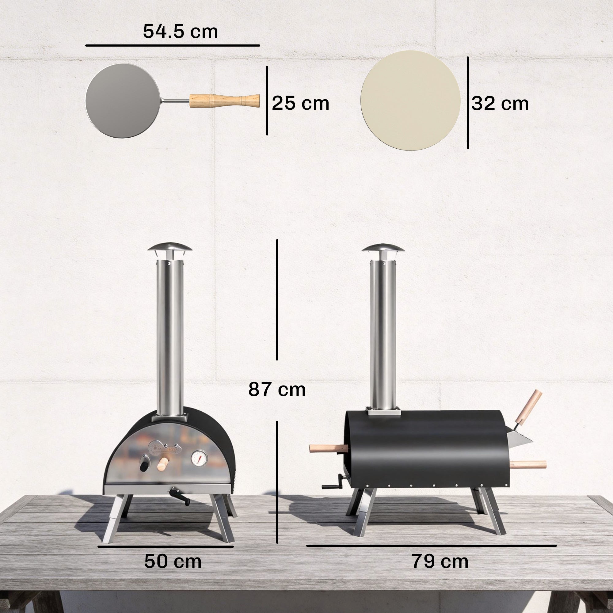 Outsunny Outdoor Pizza Oven Foldable Legs Pellet Wood Fired Pizza Maker w/ 12" Rotating Stone and Peel 