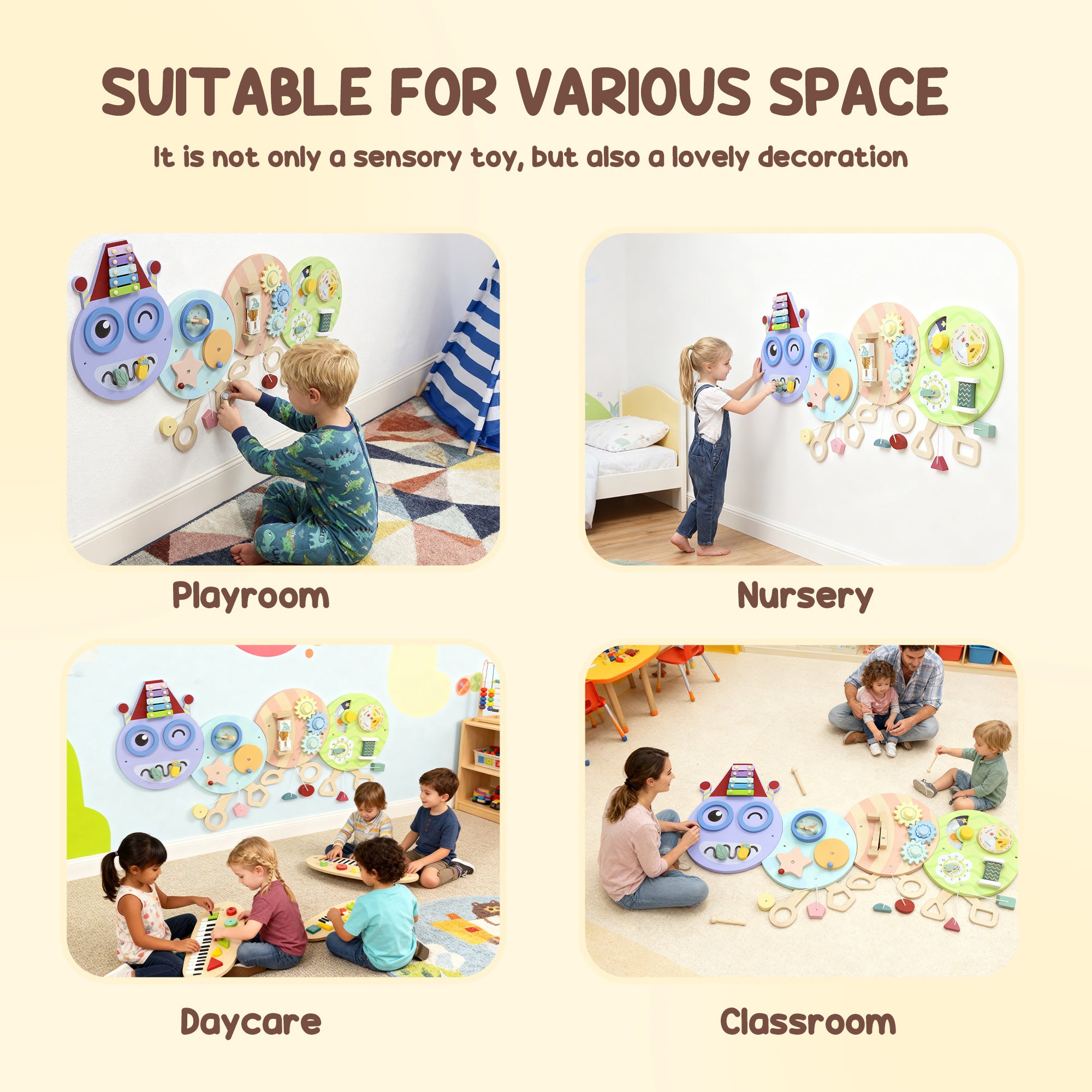 AIYAPLAY Caterpillar Busy Board with 7 Activities, for Nursery, Playroom, Home, for 3+ Years 