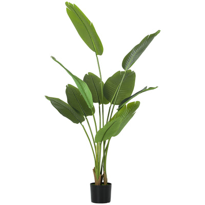 HOMCOM 160cm Tall Artificial Bird of Paradise Plant, Faux Banana Leaf Tree with PEVA Leaves and Flocking, Decorative Palm Tree in Pot for Home Office Decor, Green 