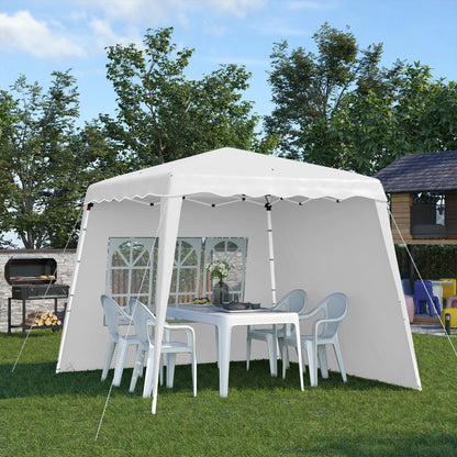 Outsunny 2.9 x 2.9m Pop Up Gazebo Canopy Tent with 2 Sidewalls and Carry Bag, Height Adjustable, UV50+ Party Tent Event Shelter for Garden, Patio, White