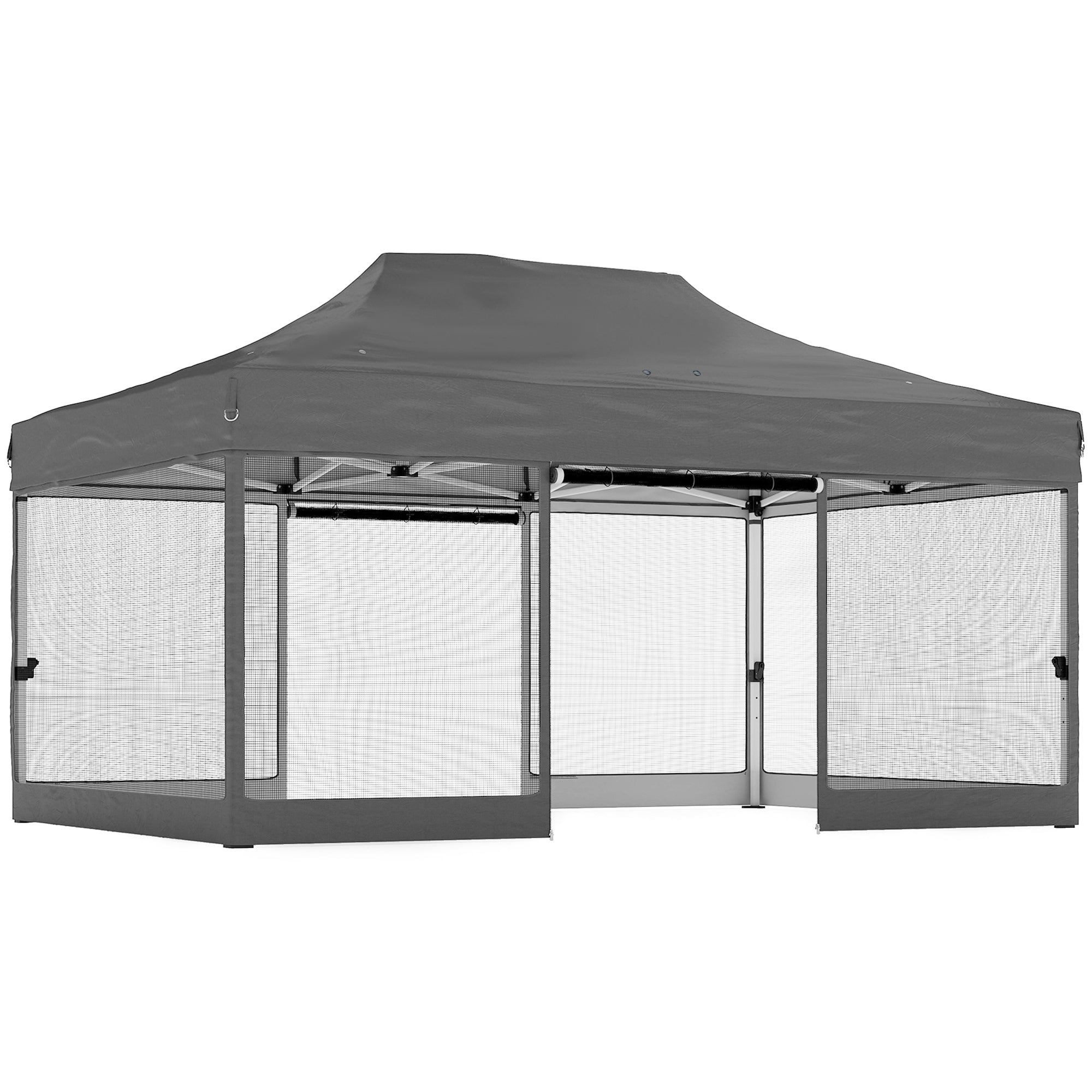 Outsunny 3 x 4.5 m Pop Up Gazebo with Mesh Nettings, UPF50+ Heavy Duty Outdoor Garden Party Tent Marquee, Dark Grey 