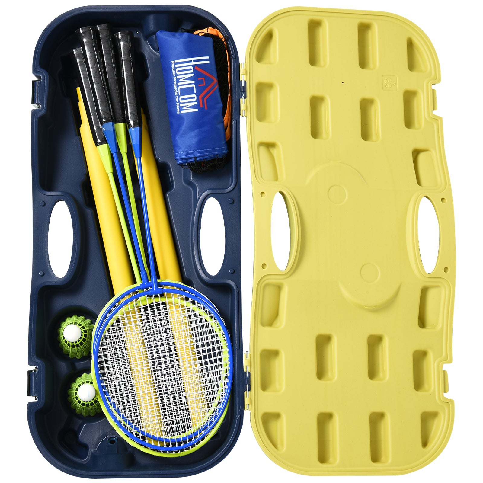 HOMCOM Portable Folding Badminton Net Set with 4 Badminton Rackets and 2 Nylon Shuttlecocks, for Adults Kids Indoor Outdoor Exercise Training 