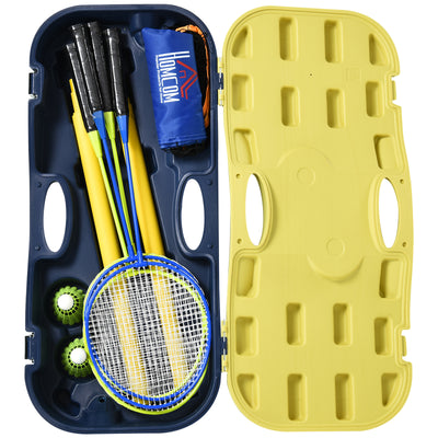 HOMCOM Portable Folding Badminton Net Set with 4 Badminton Rackets and 2 Nylon Shuttlecocks, for Adults Kids Indoor Outdoor Exercise Training 