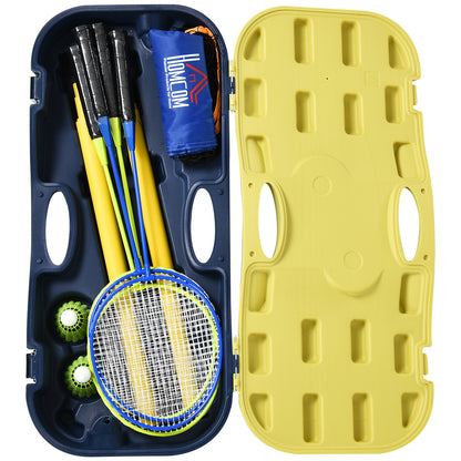 HOMCOM Portable Folding Badminton Net Set with 4 Badminton Rackets and 2 Nylon Shuttlecocks, for Adults Kids Indoor Outdoor Exercise Training 