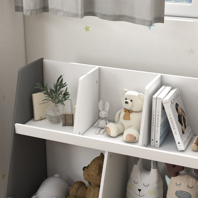 HOMCOM Two-Tier Kids Storage Shelf, with Five Compartments, Anti-Tip Device - Grey 