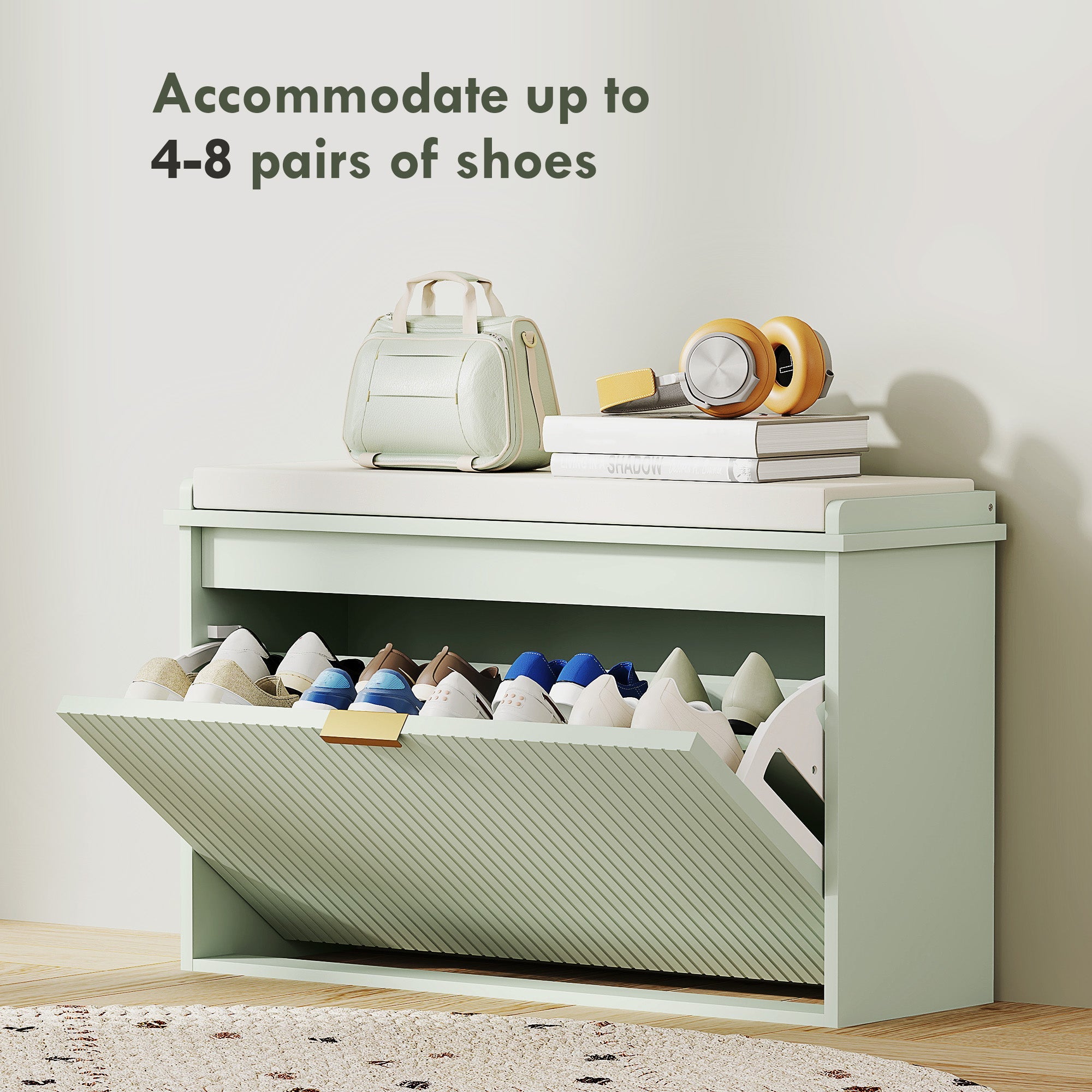 HOMCOM Elegant Eight Shoe Bench, with Top Seat - Green 