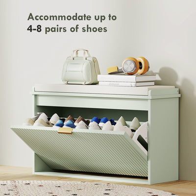 HOMCOM Elegant Eight Shoe Bench, with Top Seat - Green 