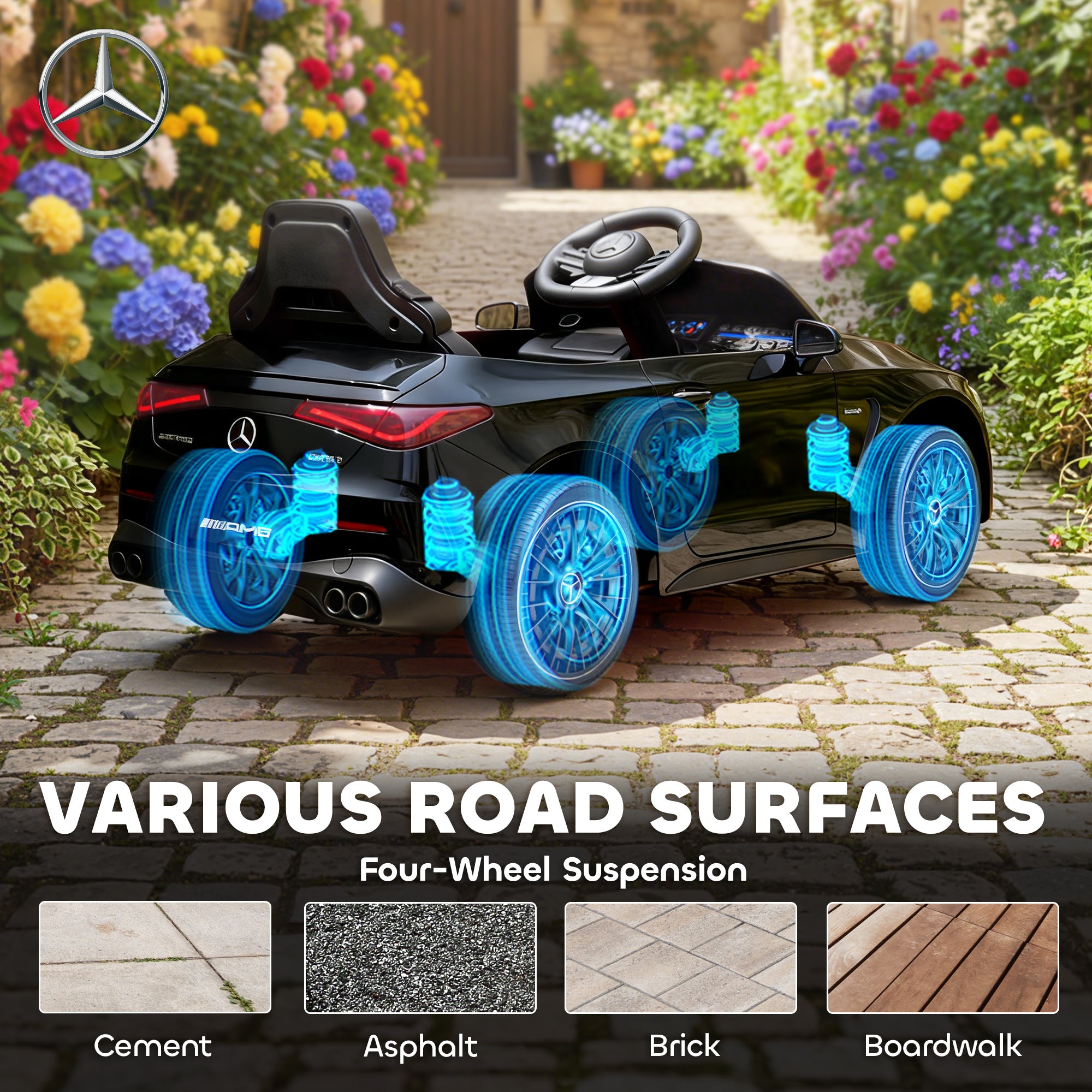 AIYAPLAY Licensed Mercedes AMG Kids Electric Car, 12V Ride On Car with Dual Motors, Remote Control for 3-6 Years, Black 