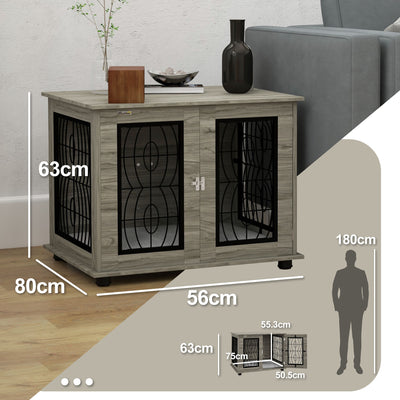 PawHut Indoor Dog Crate Furniture End Table with Soft Washable Cushion, Lockable Front Door, for Medium Dogs - Black 