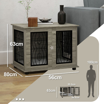 PawHut Indoor Dog Crate Furniture End Table with Soft Washable Cushion, Lockable Front Door, for Medium Dogs - Black 