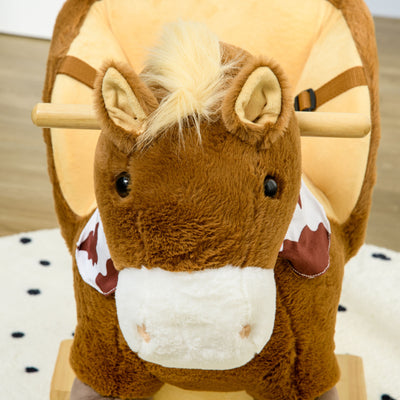 HOMCOM Kids Rocking Horse, with Safety Harness, Sounds, Foot Pedals - Brown 