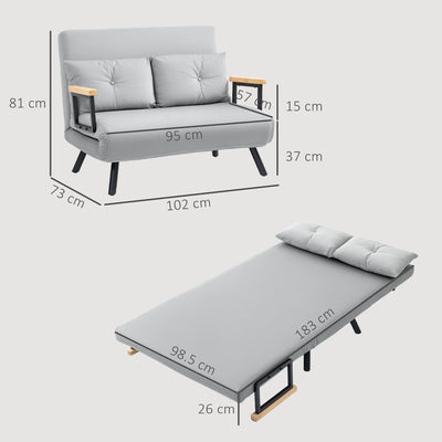 HOMCOM 4-in-1 Velvet-Feel Double Sofa Bed, with Pillows - Light Grey 