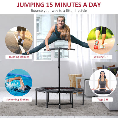 HOMCOM 40'' Fitness Trampoline with Adjustable Handle, Rebounder Trampoline Mini Jumper for Indoor Exercise Workout, Support Up to 100kg, Black 