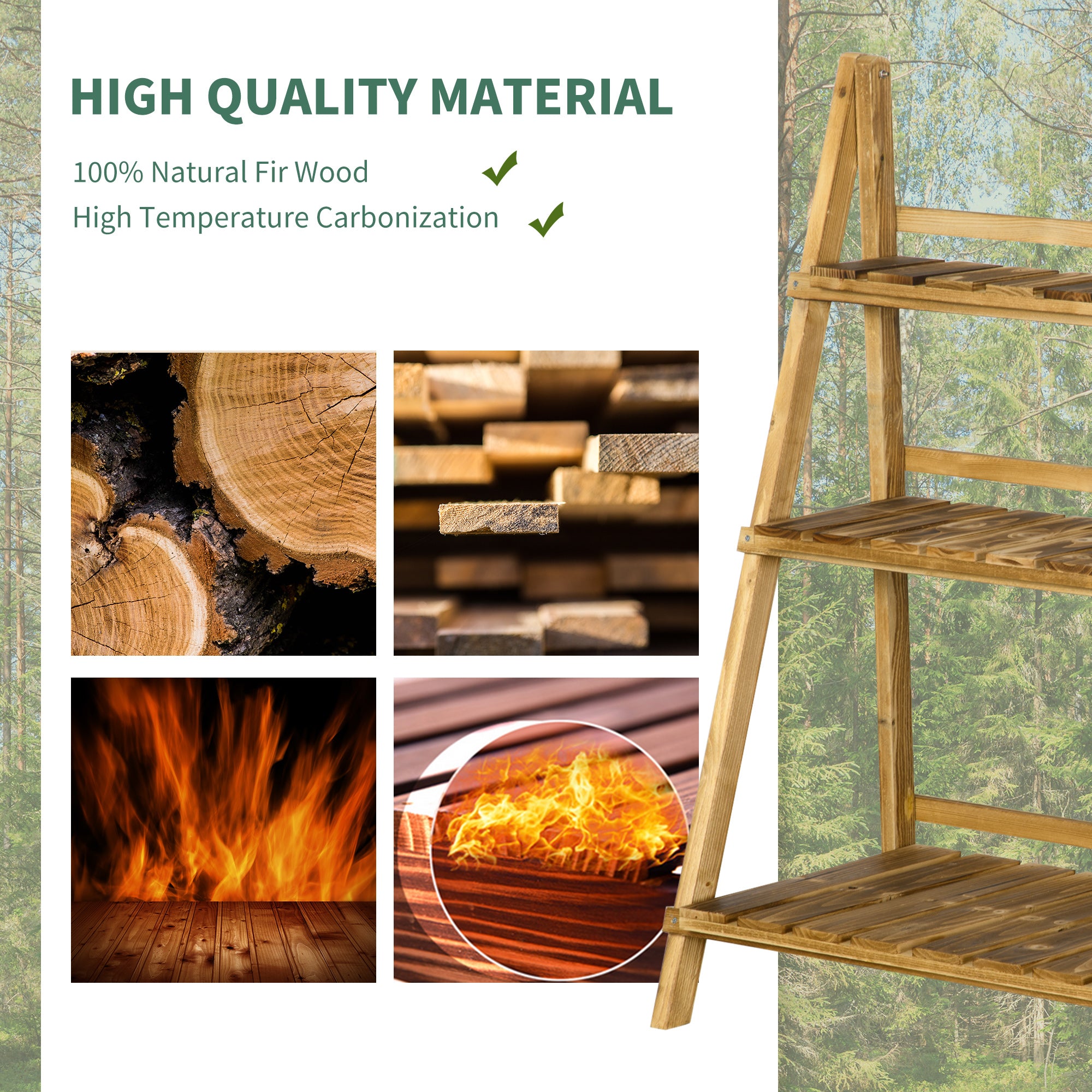 Outsunny Wooden Folding Flower Pot Stand 3 Tier Garden Planter Display Ladder Gardener Storage Shelves Rack Herb Holder (80L x 37W x 93H cm) 