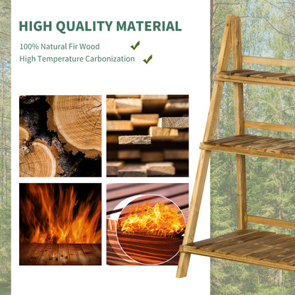 Outsunny Wooden Folding Flower Pot Stand 3 Tier Garden Planter Display Ladder Gardener Storage Shelves Rack Herb Holder (80L x 37W x 93H cm) 