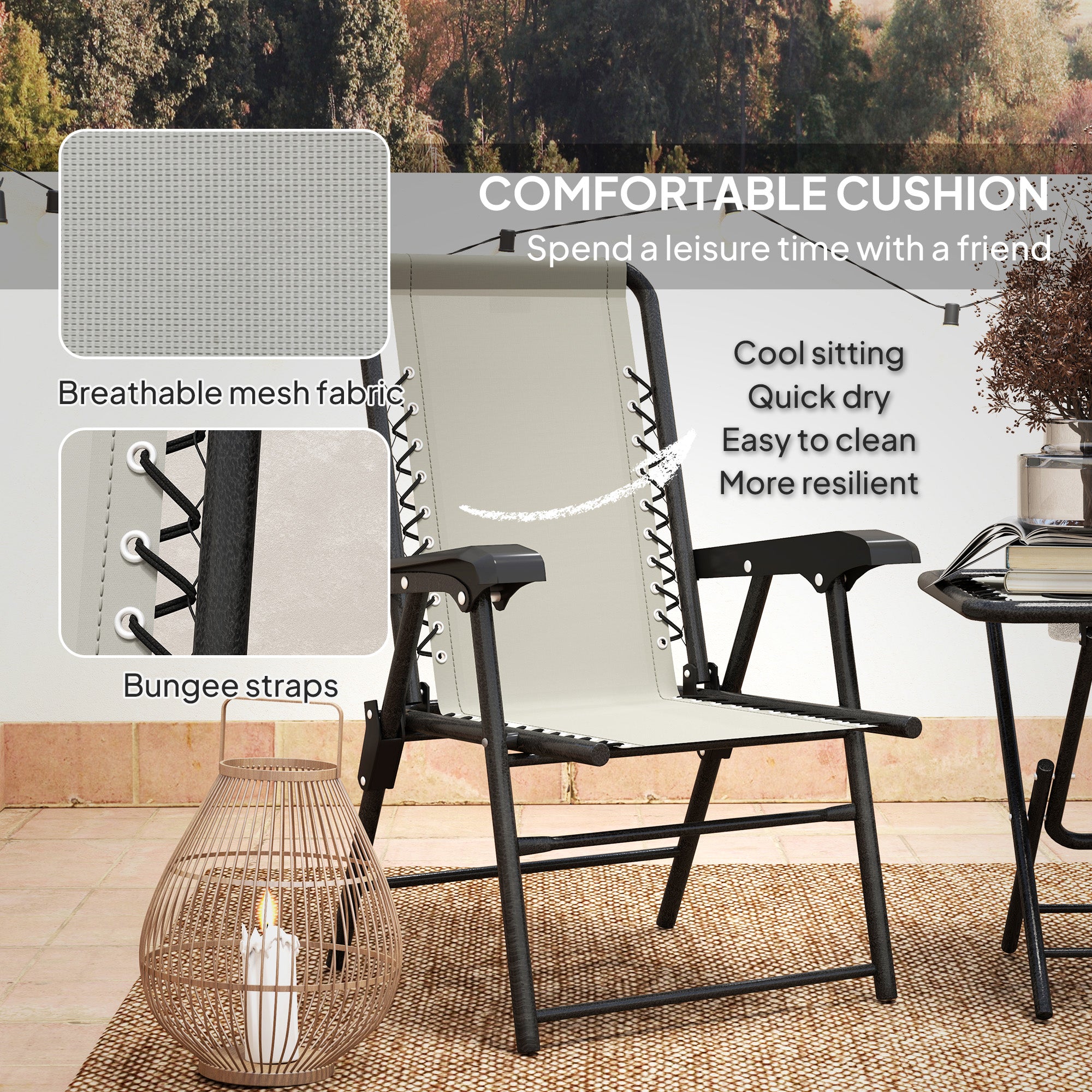 Outsunny Three-Piece Garden Table and Chair Set - Cream White 