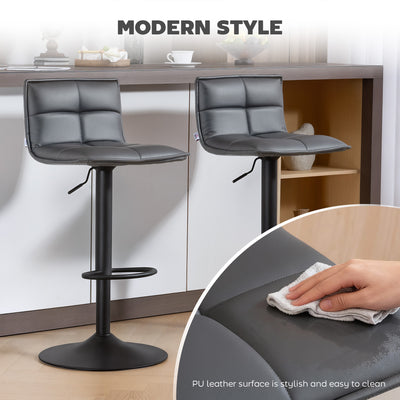 HOMCOM Set of Two Modern Faux Leather Bar Stools - Dark Grey 