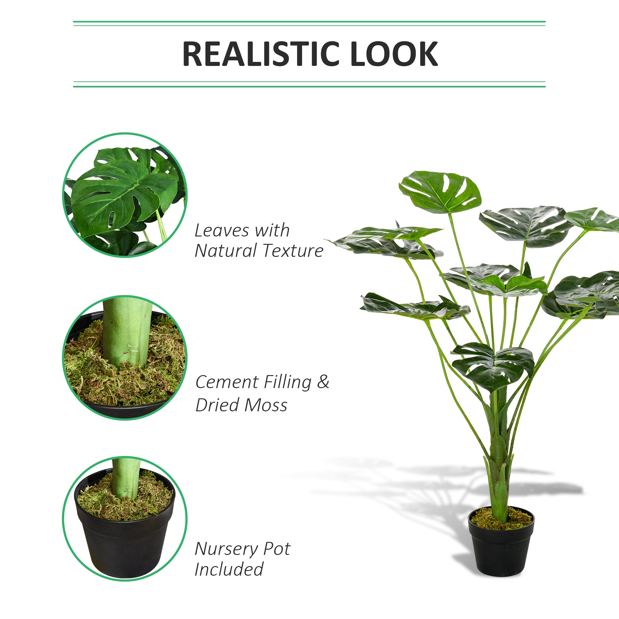 HOMCOM Decorative Artificial Monstera Plants in Pot Fake Plants for Home Indoor Outdoor Decor, 85cm 