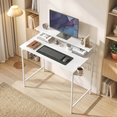 HOMCOM Computer Desk, 80cm Home Office Study Table with Hutch Shelf, Cup Holder, Headphone Hook, White 
